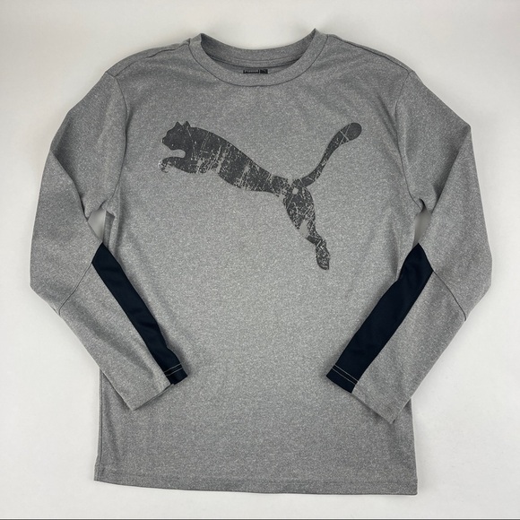 Puma Tshirt Boys Large 14-16 Gray Long Sleeve - Picture 1 of 7